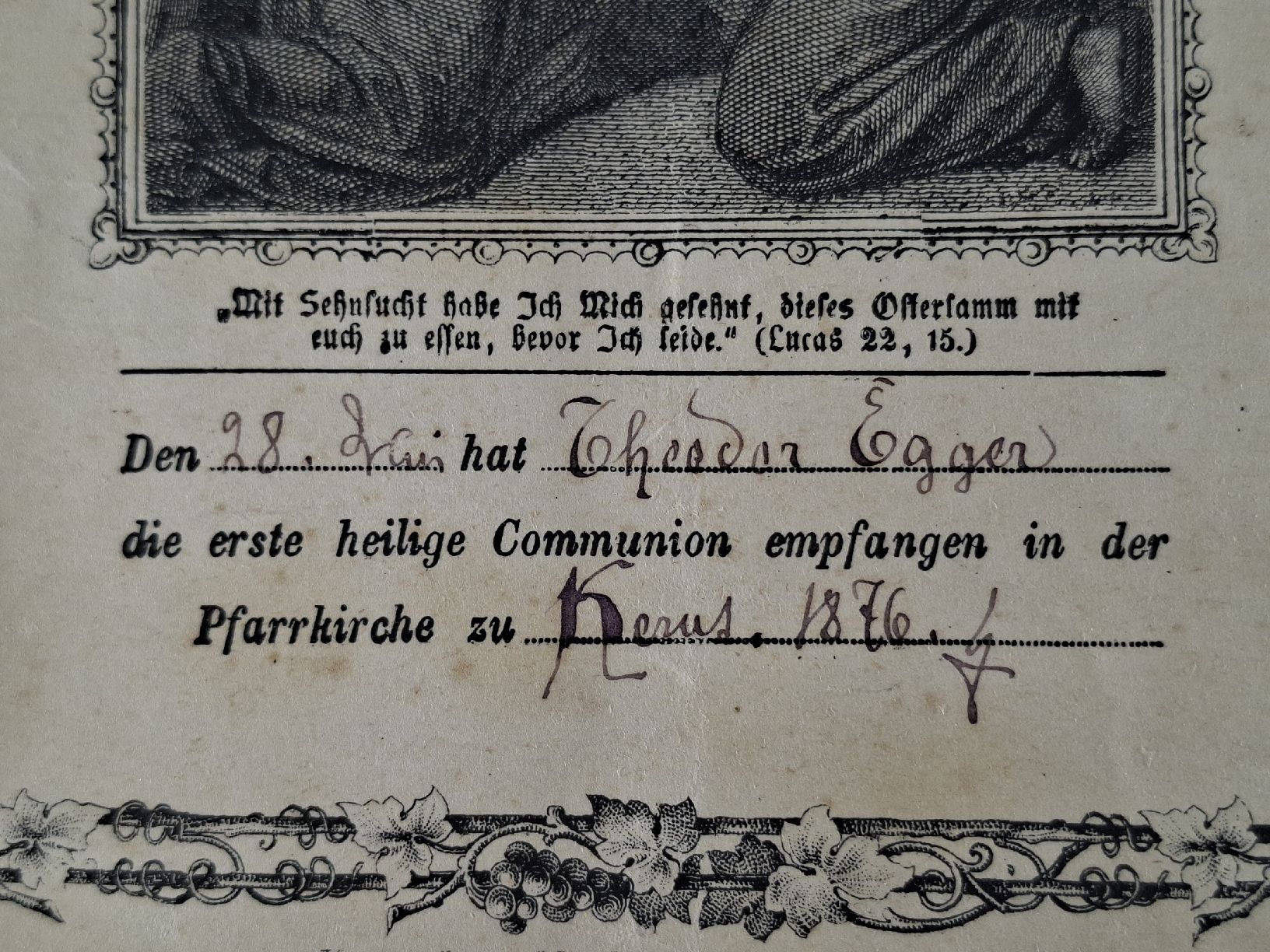 Bücher: Antikes kirchliches Dokument, Kommunion 1876 – Gebraucht aus Grindelwald von carro5 2
