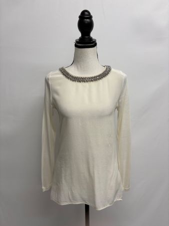 Hallhuber Bluse mit Schmuckkragen Gr. XS creme Seide Perlen