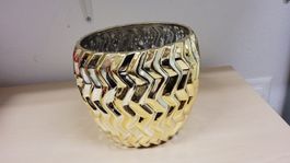 Goldener Übertopf, Keramik, Ø 20cm, Vintage Look