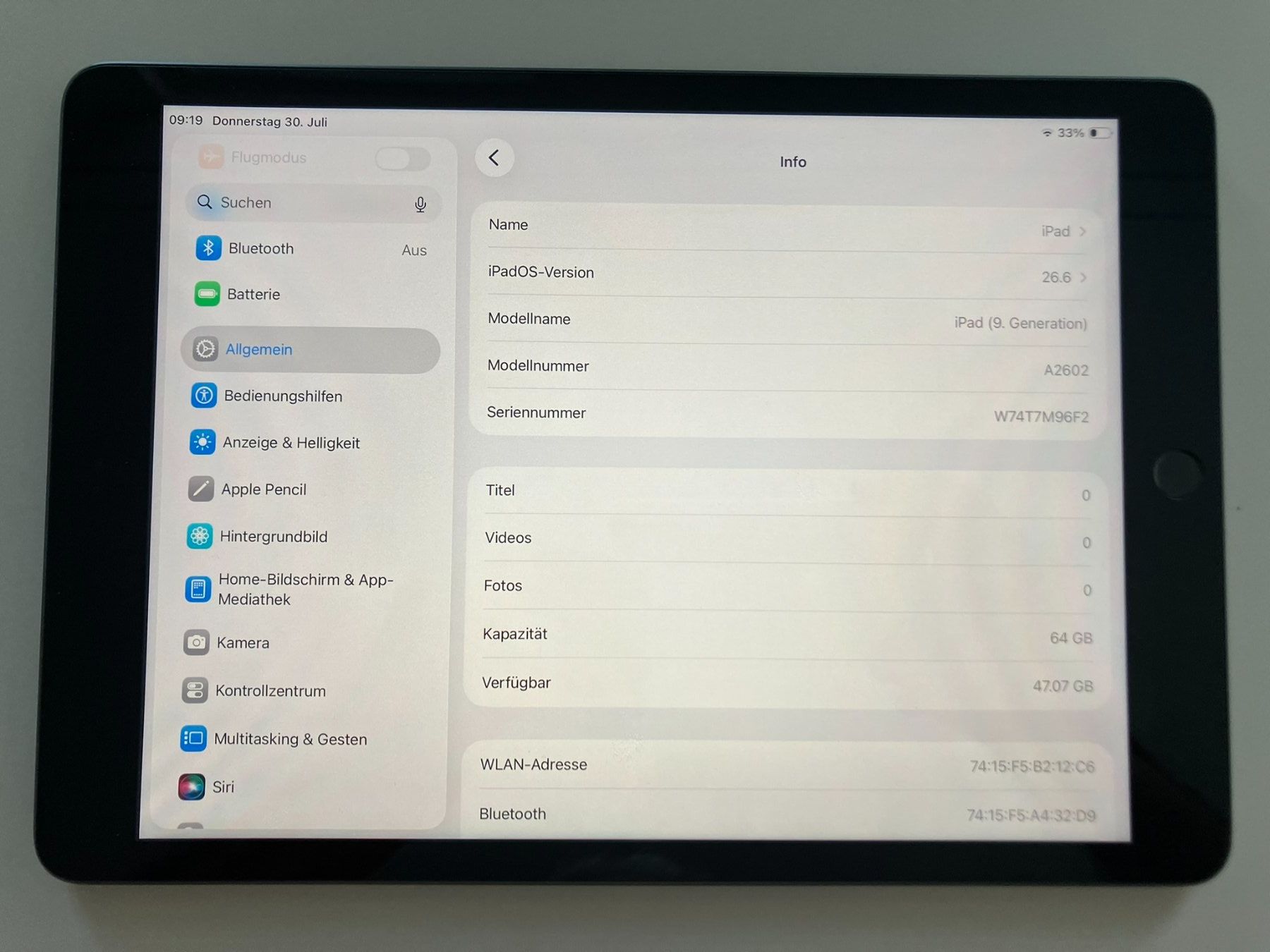 Apple Tablet PC: iPad 9.Generation WiFi / 64GB / Model A2602 – Usato da Meisterschwanden venduto da Discus0 1