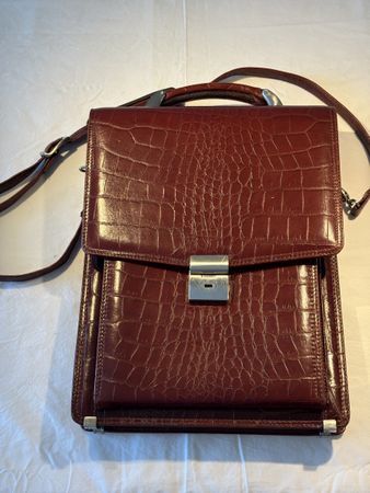 Vintage Leder Handtasche / Aktentasche Kroko-Optik Bordeaux