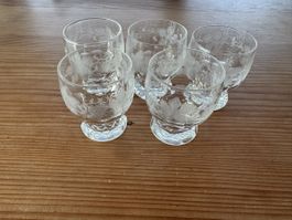 5er Set edle Grappagläser mit Schliffmuster, Vintage
