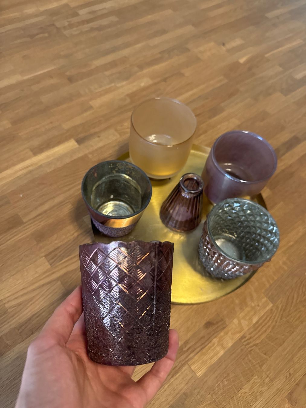 Alle Dekorationen: Dekoplatte gold mit Teelichter – Gebraucht aus Aarau von Gulianora 1