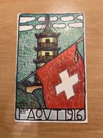 Alte Ansichtskarte China-Motiv und Schweizer Flagge, 1916