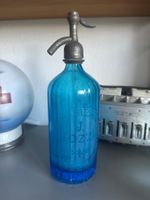 Ancien siphon eau de Seltz verre bleu J. Sozzi Villeurbanne