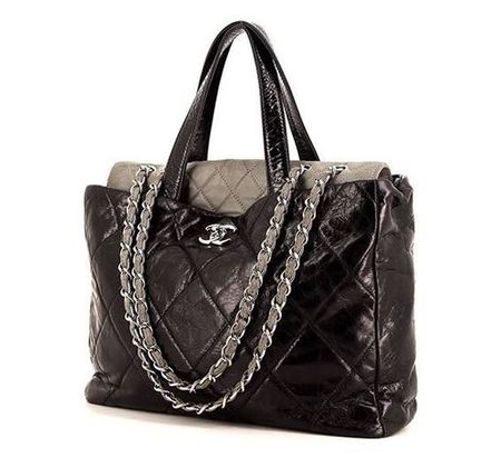 CHANEL Black Quilted Glazed Leather Portobello Tote