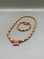 Halskette Armband Set Holz Katze Herbst Kinder Schmuck