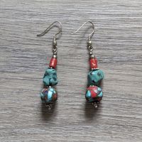 Boucles d'oreilles turquoise corail ethnique