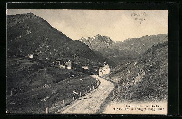 Cartes postales: Tschamutt, Ortsansicht mit Kirche und Ba – D'occasion à Berlin par bartko-reher