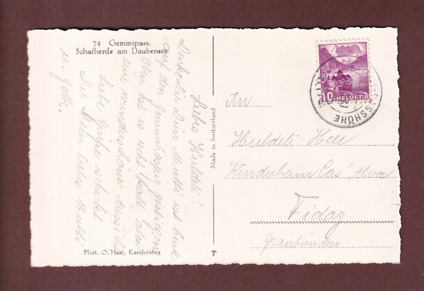 Cartoline postali: GEMMIPASS - Schafherde am Daubensee - 1938 – Usato da Pully venduto da nicecards-shop 1