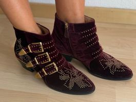Chloe Stiefeletten Samt bordeaux Nieten Grösse 39