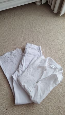 Weisses Sommer Set, Jeans mit Spitze & Bluse, Gr. 36