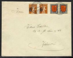 1921, J15 Paar + auf Brief gest. SCHAFFHAUSEN (15589)