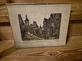 Holzschnitt Rothenburg ob der Tauber,  1974