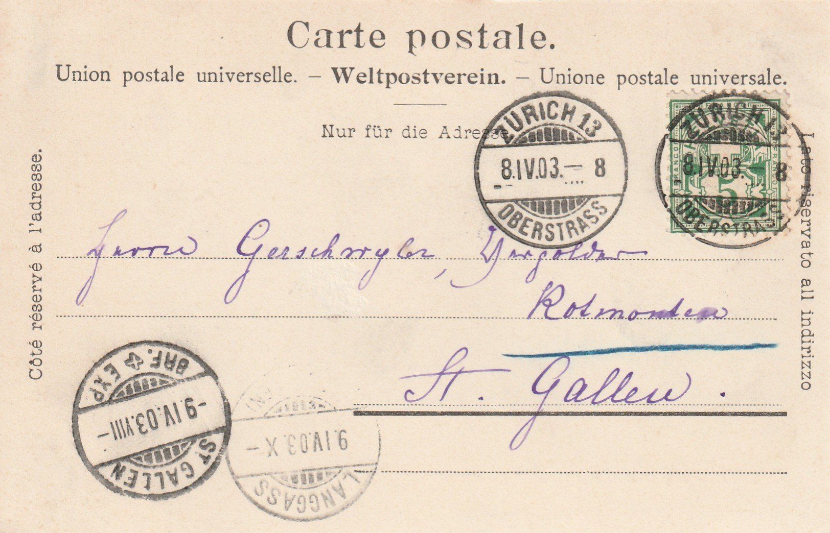Cartoline postali: Zürich Rigi-Viertel – Usato da Rorschacherberg venduto da fratovi2 1
