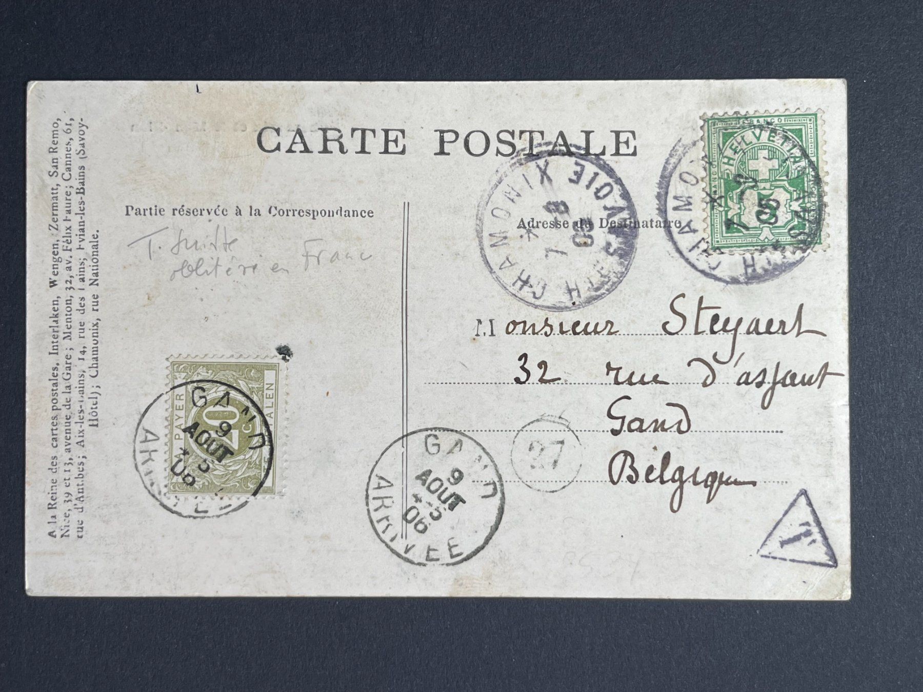 Cartoline postali: Chamonix et le Mont Blanc  1906 !!! – Usato da Steg VS venduto da _vinci_ 1