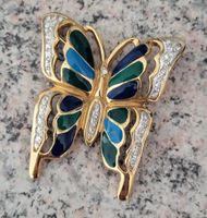 Brosche Schmetterling Goldfarben mit Zirkonia und Emaille
