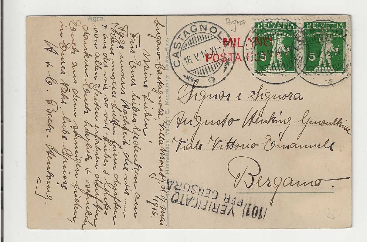 Ansichtskarten: Castagnola, 1916 – Gebraucht aus Spiez von Niesen20 1