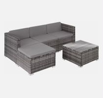 Gartenloungeset Polyrattan grau L-Form inkl. Tisch guter ...