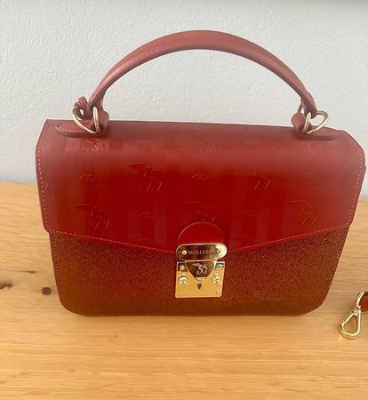 Tasche rot Leder Glitzer mit Schultergurt guter Zustand