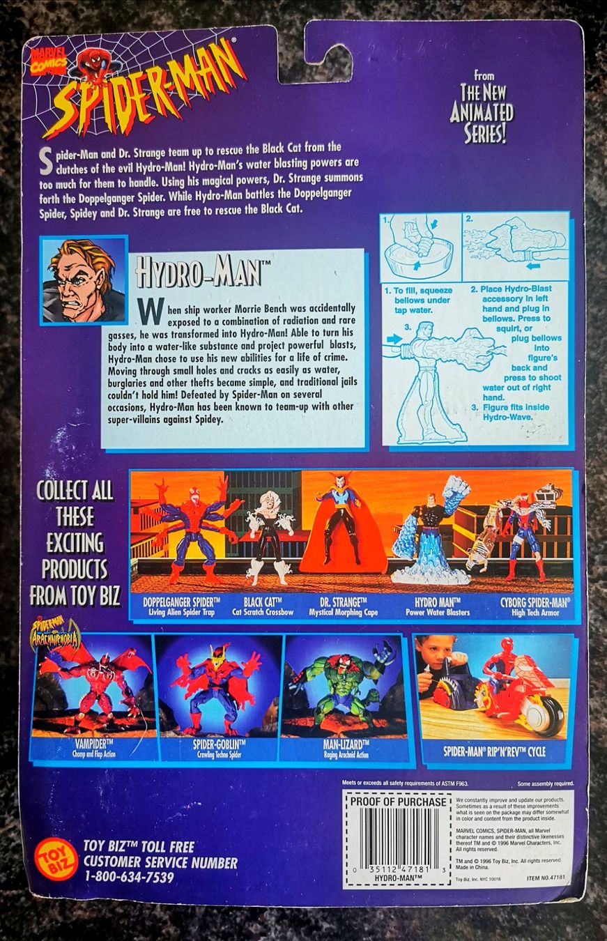 Marvel Statuette: Hydro Man 1996 Vintage Action Figur Spiderman Marvel ToyBiz – Nuovo e nell'imballaggio originale da Rorschach venduto da Actionvintage789 1
