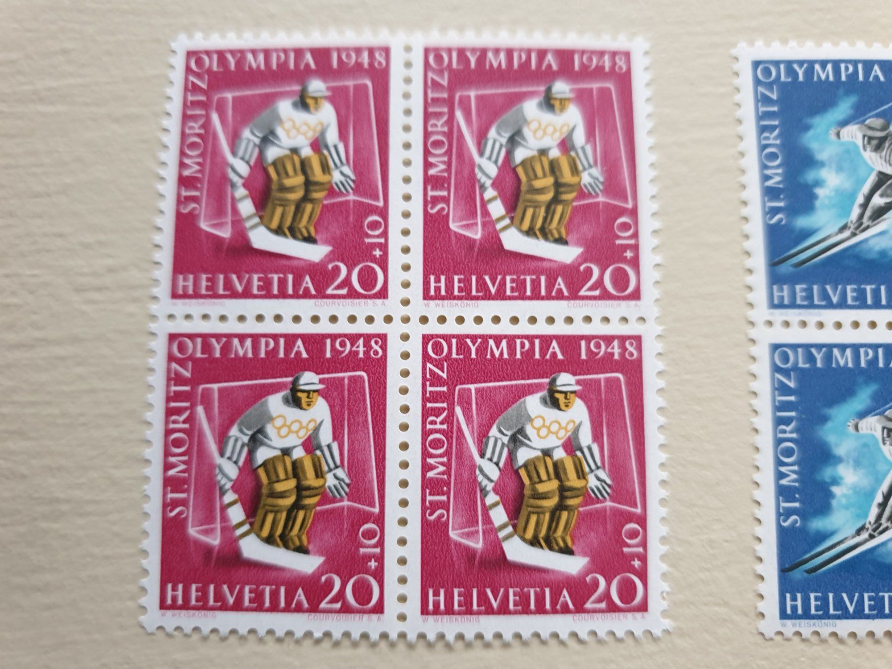 Tutti i francobolli: St.Moritz 4erBlocks Olympia 1948 St. Moritz top postfrisch – Nuovo (secondo la descrizione) da Frauenfeld venduto da Kasico 3