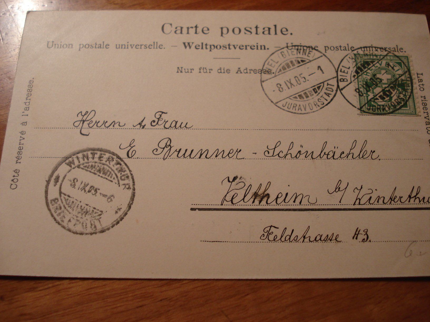 Ansichtskarten: Biel, Technikum, 1905, o Biel/Bienne – Gebraucht aus Niederwil AG von morostahu 2