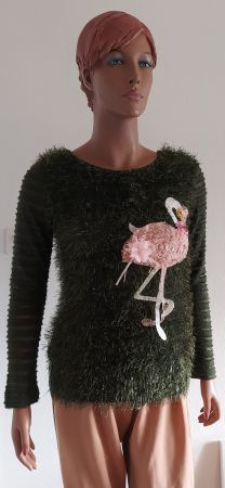 Neuer glitzerner Damen Pullover mit Flamingo, Gr. L