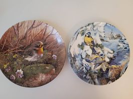 2 Teller Erstausgabe Kunstwerke Vögel 