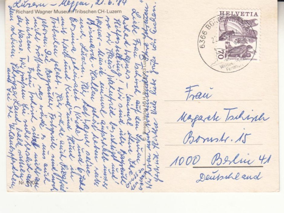 Cartes postales: Tribschen Wagner Museum 1984 – D'occasion à Bürglen TG par StampGraf 1