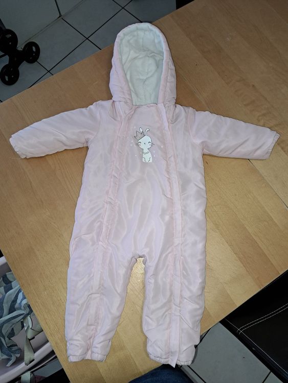 Combinaison Bébé Fille 0-18 Mois Capuche Oreilles Ours - Grenouillère Zippée Imprimé Flocons De Neige Pour Noël