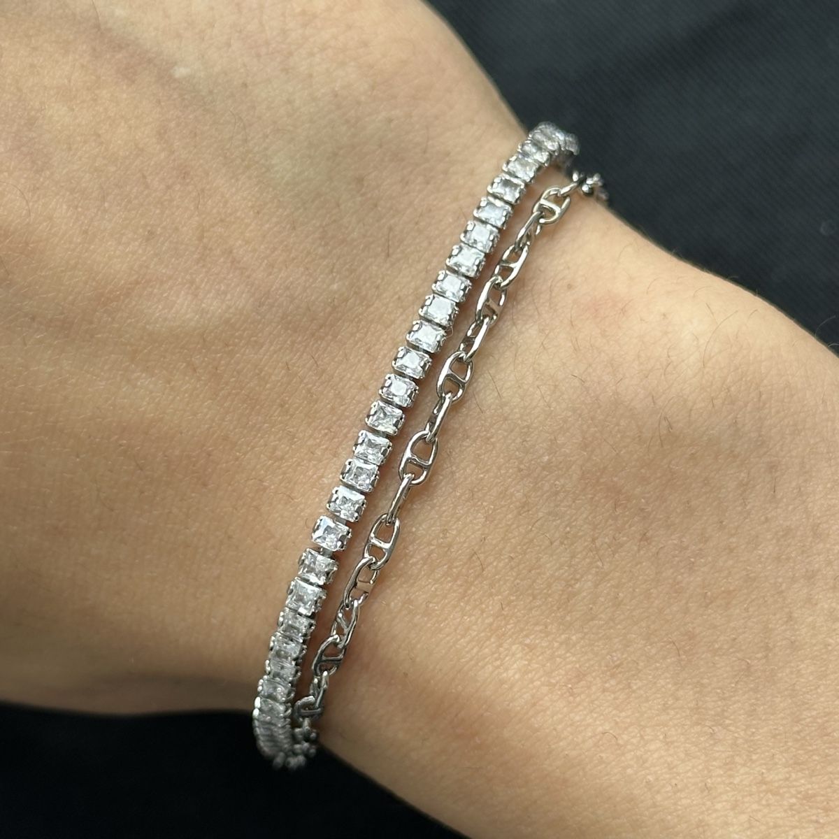 Fossil Armbänder & -reifen: Fossil Silberne Tennis Doppelte Armkette – Neu (gemäss Beschreibung) aus Givisiez von dor_xb9k