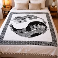 Tagesdecke Drachen 240x210cm Baumwolle Yin Yang weiß schwarz