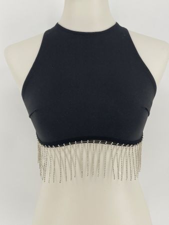 Schwarzes Crop Top Gr. XS mit Strass Fransen von Shein