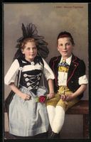 Zwei Kinder in Berner Tracht, Junge mit 