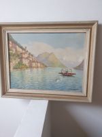 Gemälde B. Marquard,  Tessin mit See und Berg, vintage