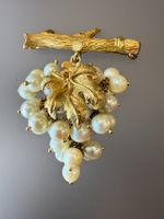 Vintage Brosche Weintraube 750 Gold Perlen / Spilla uva