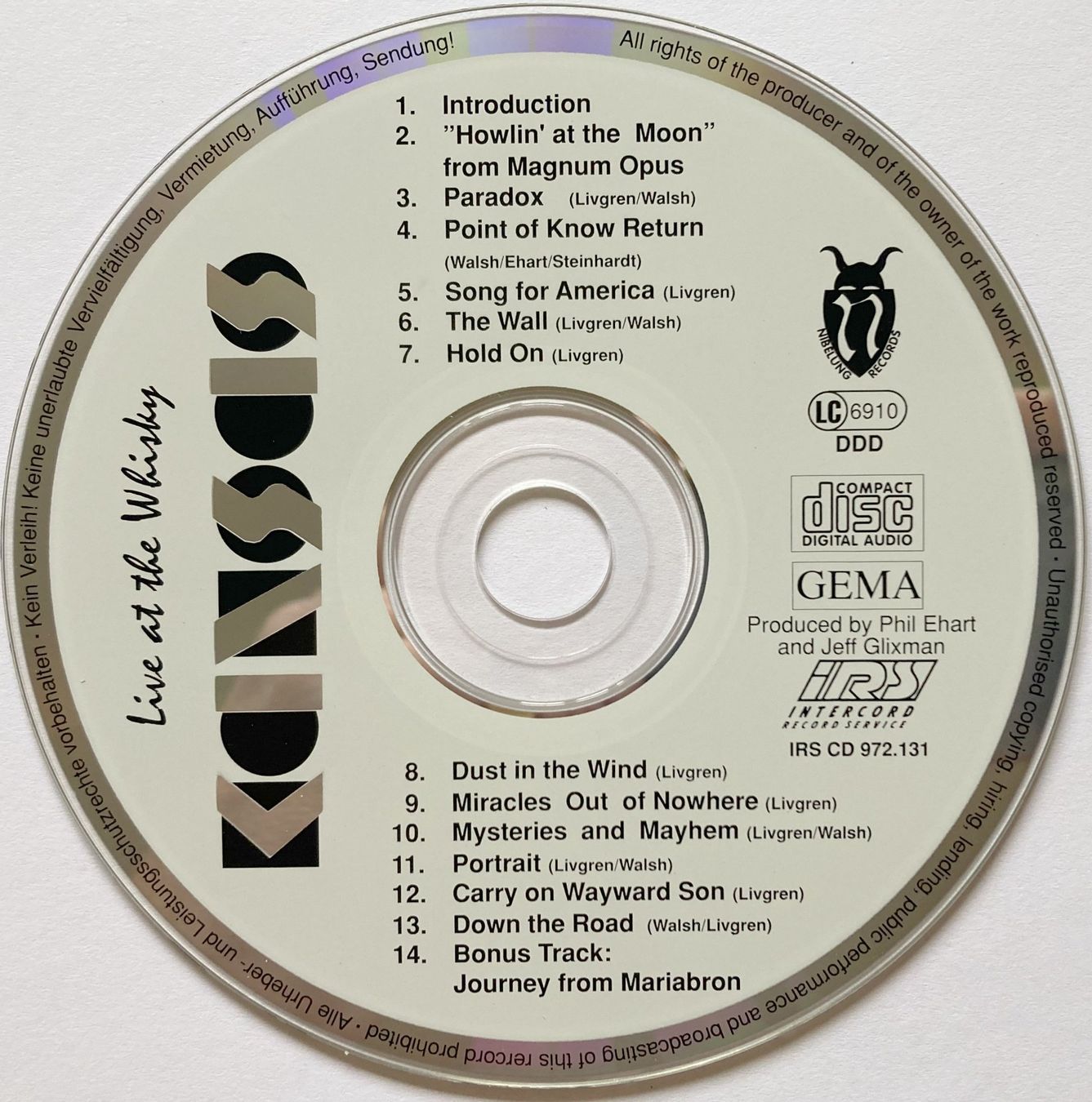 CD: KANSAS - LIVE AT THE WHISKY – Usato da Bottens venduto da hotter-than-hell 2