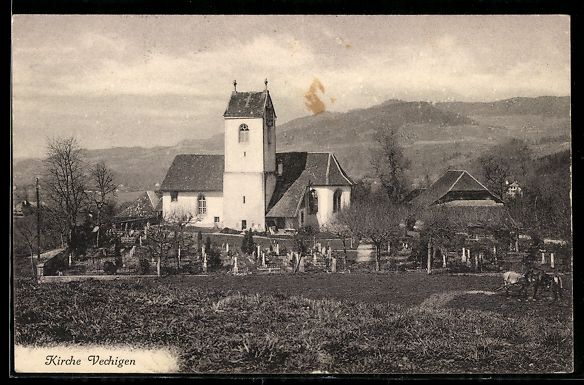 Ansichtskarten: AK Vechigen, Kirche mit Friedhof – Gebraucht aus Berlin von bartko-reher
