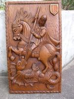 Wandbild, Georg, Sankt Georg, Holz Relief, Heiliger Georg,