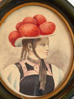 Antikes Porträt einer Dame in Tracht – Aquarell / Gouache