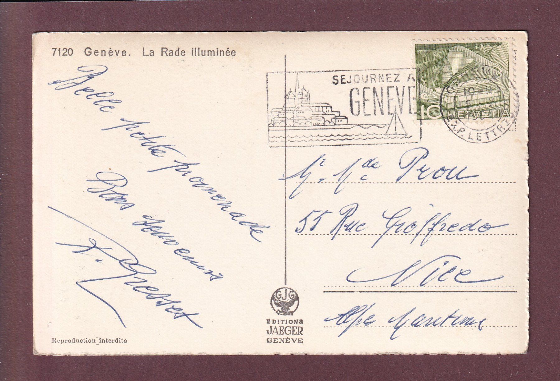 Cartoline postali: GENEVE de nuit - Bateau CGN - 1954 – Usato da Pully venduto da nicecards 1