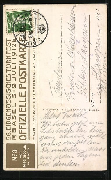 Cartoline postali: Basel, 56. Eidgen. Turnfest 1912, Turner – Usato da Berlin venduto da bartko-reher 1