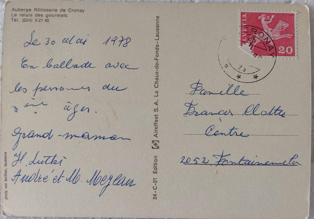 Cartes postales: CRONAY  -  Auberge de Cronay  -  Oldtimer 4L - 1978 – D'occasion à Delémont par Domdom1 1