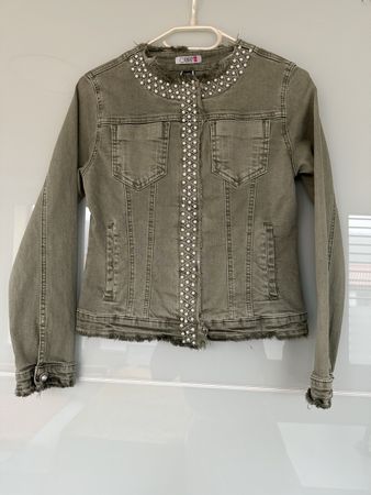 Veste en jean kaki ornée de perles - taille 38