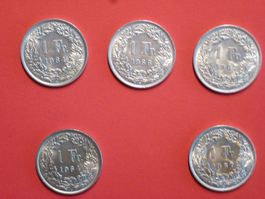 CH-Münzen, 1 Franken Lot mit Jahrg.1964, 1966, 1967 (unz)