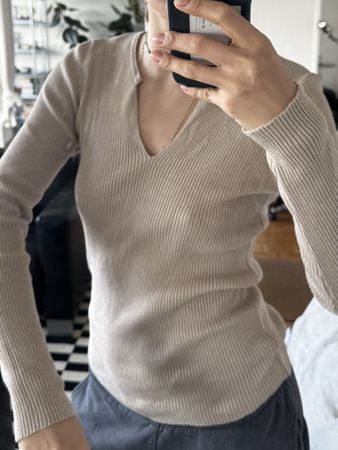 NA-KD beige Ribbed Long Sleeve Top XXS