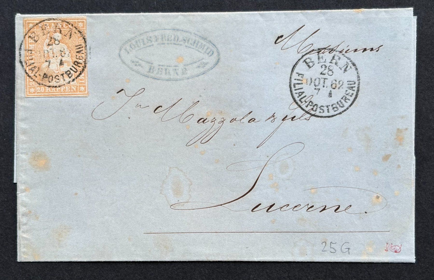 Tutti i francobolli: FALTBRIEF STRUBEL BERN FILIAL-POSTBUREAU 1862 – Usato da Ostermundigen venduto da Heavenmaus75