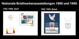 2 FDCs Briefmarkenausstellungen: Genf 1990, Basel 1995