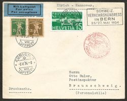Flugpost Schweiz 1934 Zürich Hannover Braunschweig Luftpost